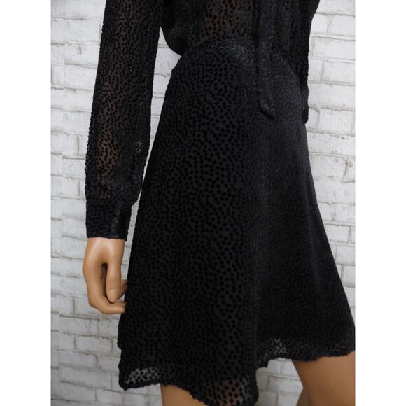 $525 L'Agence Black Velour Dot Burnout Sheer Alesia Neck Tie Dress 2 NEW L568 - Picture 7 of 16